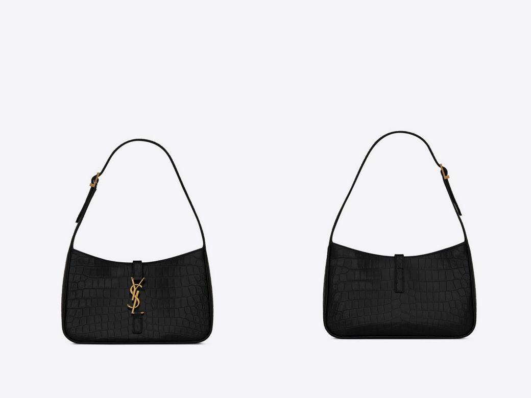 Saint Laurent LE5À7 鱷魚紋壓花亮面Hobo手袋,備有黑色。 尺寸:23 x 16 x 6,5 CM HKD$14 Saint Laurent LE5À7 鱷魚紋壓花亮面Hobo手袋,備有黑色。 尺寸:23 x 16 x 6,5 CM HKD$14