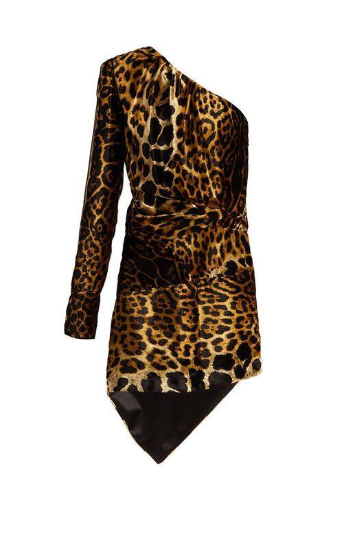 Saint Laurent單肩豹紋不規則迷你裙- £3,460 (約港幣$34,600)