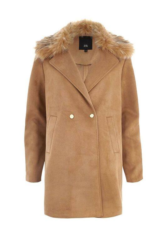 River IslandBrown faux-cur collar camel coat - £85（約港幣$850）