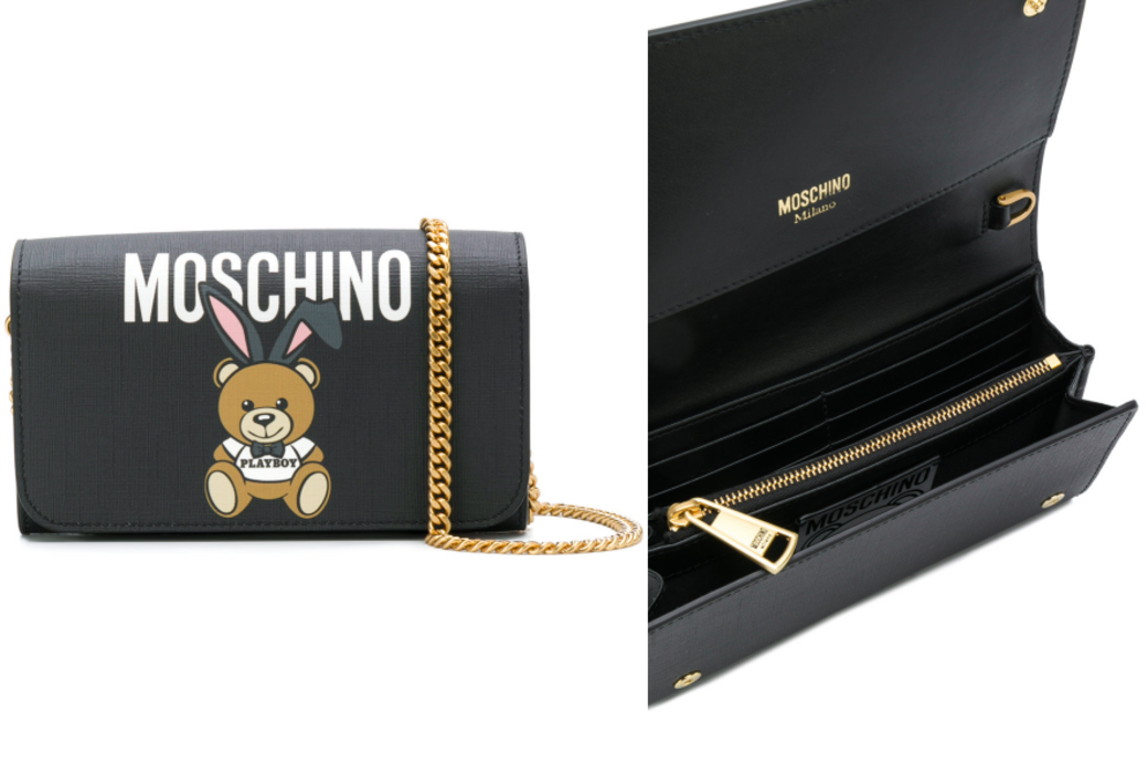 圖案皮革銀包鏈袋($3,094 Moschino, available at farfetch.com) 圖案皮革銀包鏈袋($3,094 Moschino, available at farfetch.com)