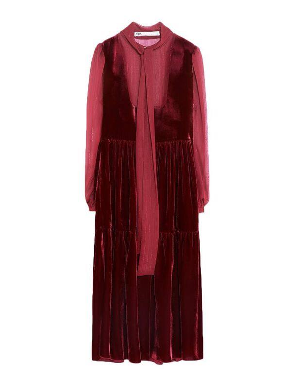 Zara棗紅天鵝絨中長裙£99.99 (約港幣$1,000)