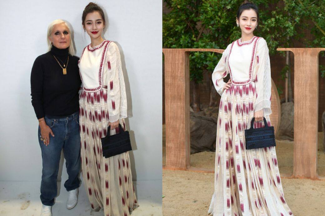 身穿Dior 2020早春系列的Angelababy於騷後跟Maria Grazia Chiuri合照。 身穿Dior 2020早春系列的Angelababy於騷後跟Maria Grazia Chiuri合照。