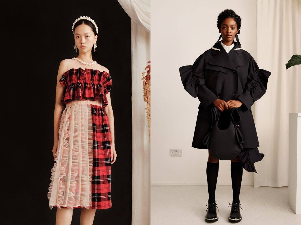 Simone Rocha x H&M左:粉色薄紗配格子連身裙 $1,290右:黑色薄紗裙 $699 Simone Rocha x H&M左:粉色薄紗配格子連身裙 $1,290右:黑色薄紗裙 $699