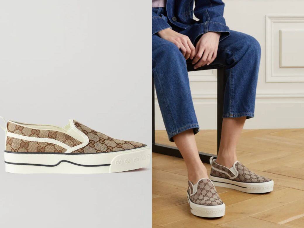 Gucci Tennis 1977運動鞋混合不同物料、顏色和圖案,其設計代表着品牌的各個成長 Gucci Tennis 1977運動鞋混合不同物料、顏色和圖案,其設計代表着品牌的各個成長