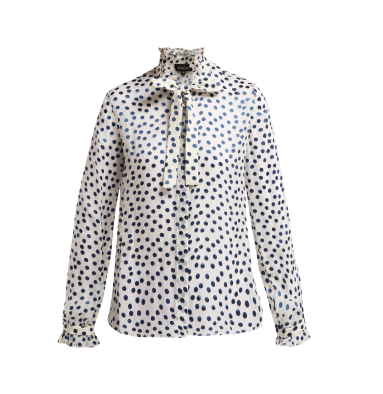 白色配圓點圖案雪紡裇衫 $2,405 Saloni (matchesfashion.com) 白色配圓點圖案雪紡裇衫 $2,405 Saloni (matchesfashion.com)