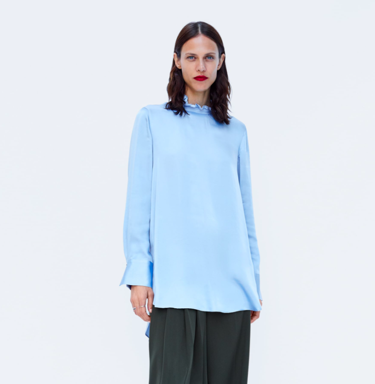 淺藍色企領荷葉邊裇衫 $499 Zara 淺藍色企領荷葉邊裇衫 $499 Zara