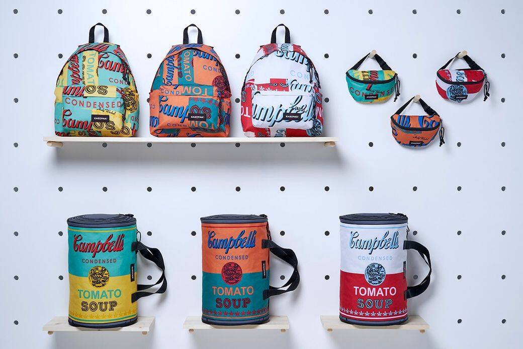 經典袋牌Eastpak，曾應用Warhol誕生於1965年的著作《Colored Campbell’s Soup Can》，延伸出背包設計、腰