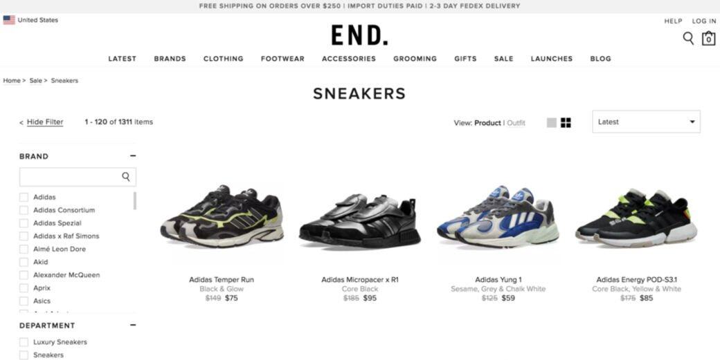 1. END.END.對潮人來說完全不陌生，網站專賣潮流單品，有不少波鞋選擇。