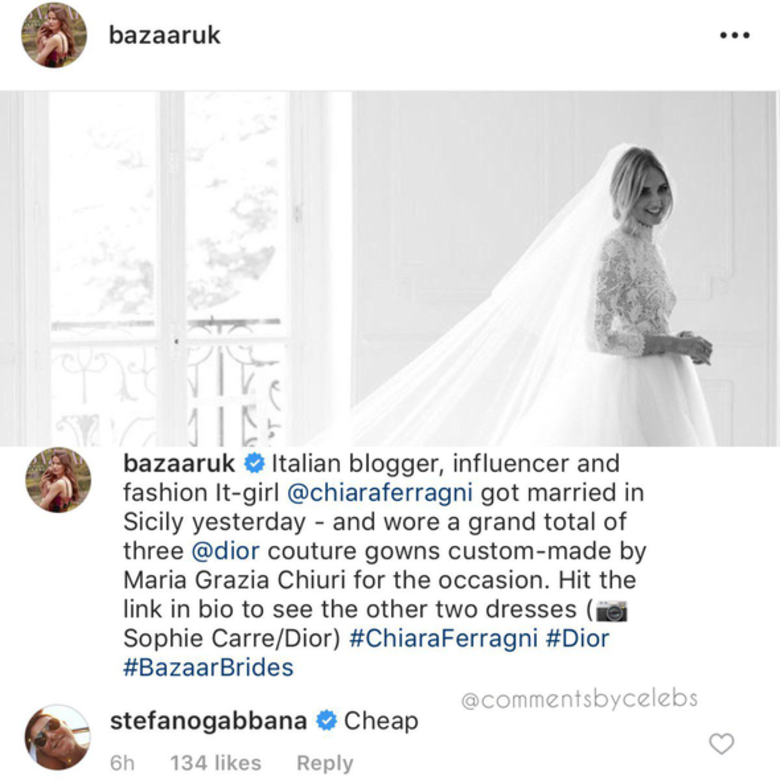 他批評blogger Chiara Ferragni的高訂婚紗很「cheap」全球最有人氣的部落客 Chiara Ferragni 在今年9月