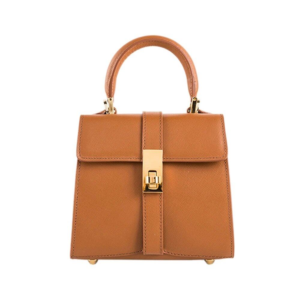 ELVI Made By FONTANELLI Saffiano Leather Brown Top Handle Bag ELVI Made By FONTANELLI Saffiano Leather Brown Top Handle Bag