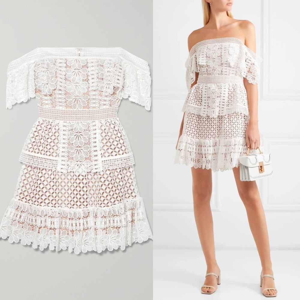SELF-PORTRAIT Off-the-shoulder guipure lace mini dress SELF-PORTRAIT Off-the-shoulder guipure lace mini dress