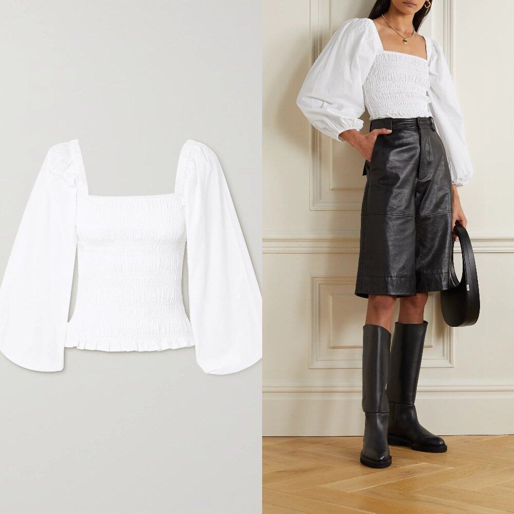 GANNI Smocked cotton-poplin top GANNI Smocked cotton-poplin top