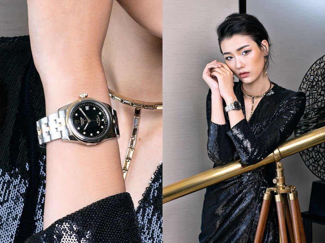 閃亮高貴的晚裝造型,當然要配襯同樣亮麗矚目的腕錶,Glamour Date是Tudor復古風 閃亮高貴的晚裝造型,當然要配襯同樣亮麗矚目的腕錶,Glamour Date是Tudor復古風