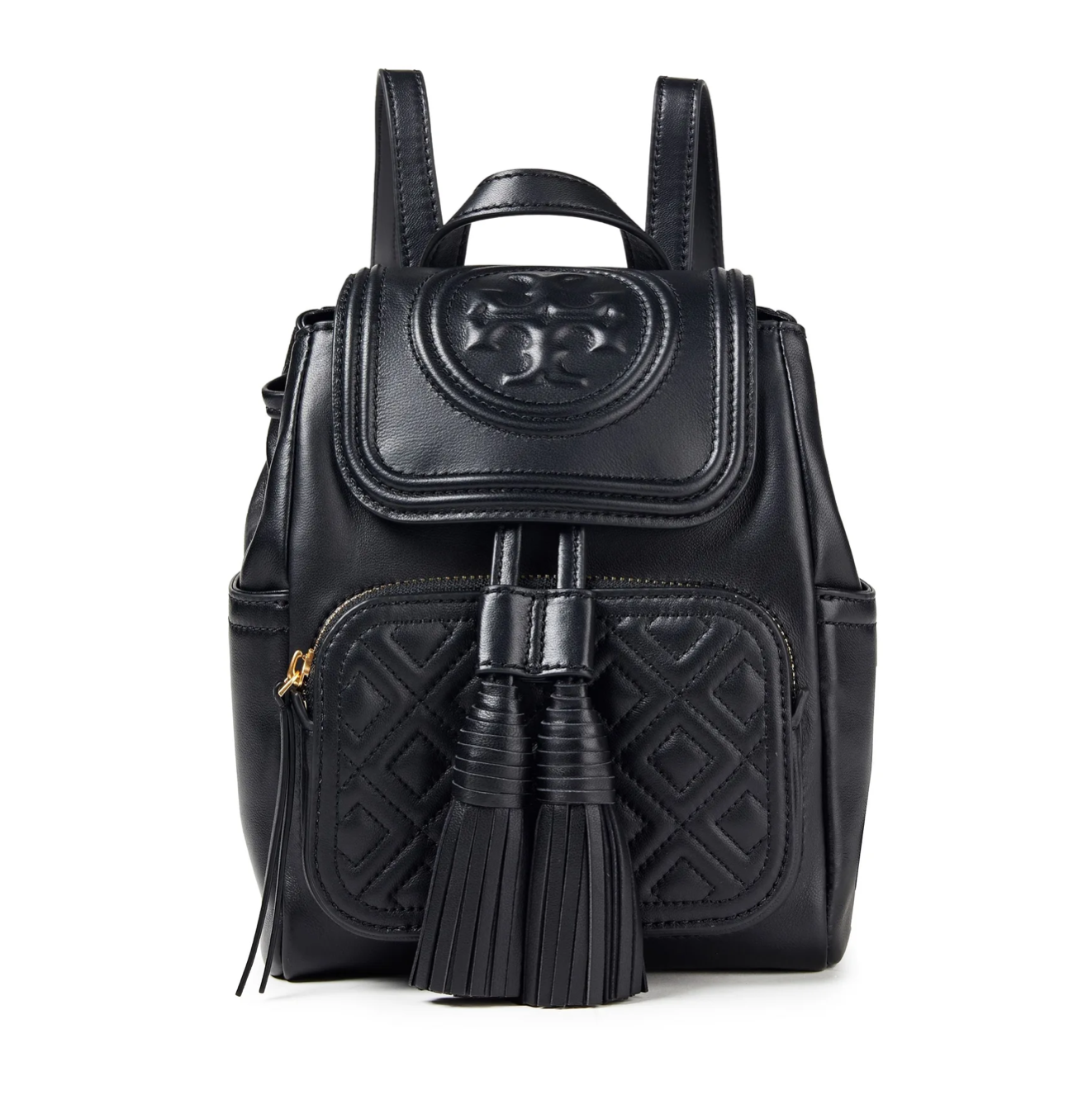 TORY BURCH Tassel-trimmed embossed quilted textured-leather backpack TORY BURCH Tassel-trimmed embossed quilted textured-leather backpack