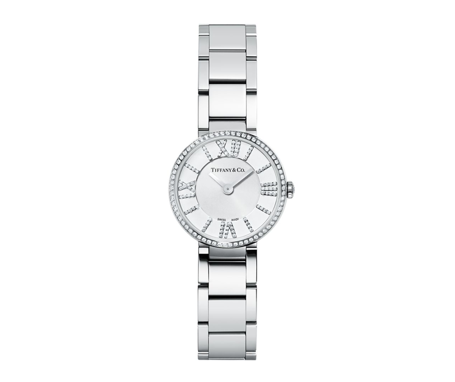 精鋼白色錶面鑽石腕錶($45,400 Tiffany & Co.) 精鋼白色錶面鑽石腕錶($45,400 Tiffany & Co.)
