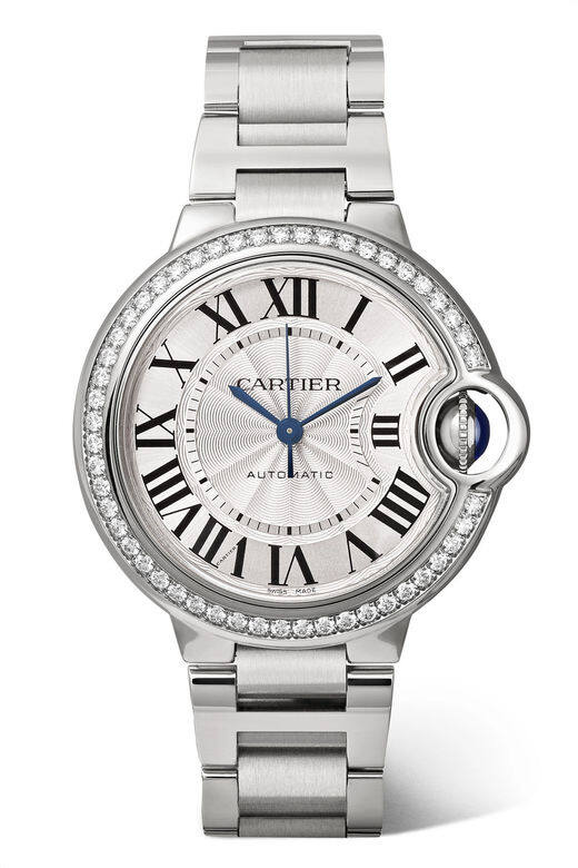 精鋼鑽石腕錶($81,000 Cartier, available at Net-a-porter.com) 精鋼鑽石腕錶($81,000 Cartier, available at Net-a-porter.com)