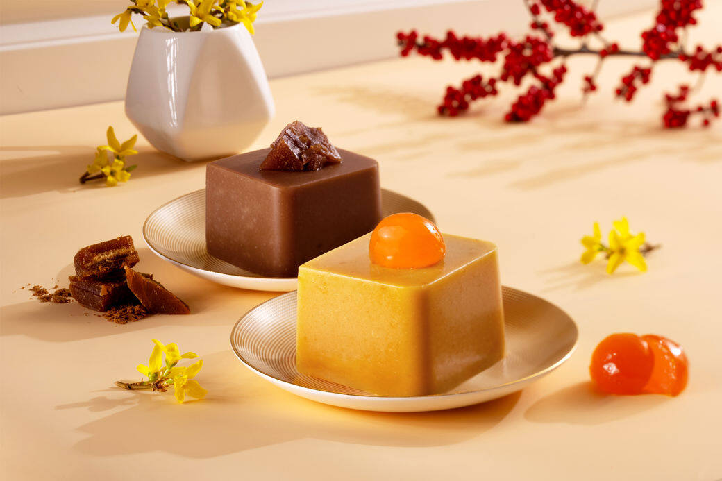 皇玥首次推出黃金系列年糕禮盒，當中包括黃金糕 ($328) 和香甜軟糯黑糖年