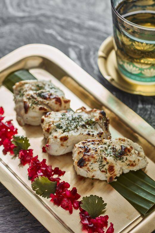 KERALAN BLACK PEPPER CHICKEN TIKKA Beetroot Chutney KERALAN BLACK PEPPER CHICKEN TIKKA Beetroot Chutney