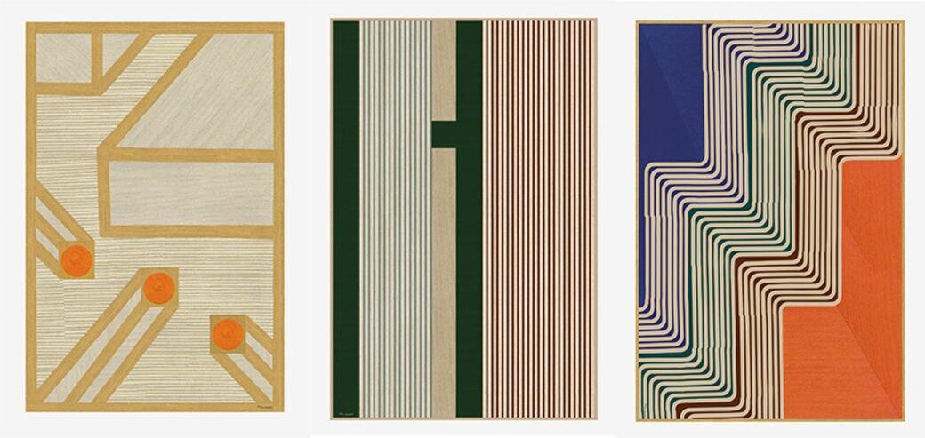 Tremplin、H Vibration及Escalator地氈以手工精心刺繡。圖案由Gianpaolo Pagni及StudioHermès設計,以幼繩勾勒出 Tremplin、H Vibration及Escalator地氈以手工精心刺繡。圖案由Gianpaolo Pagni及StudioHermès設計,以幼繩勾勒出