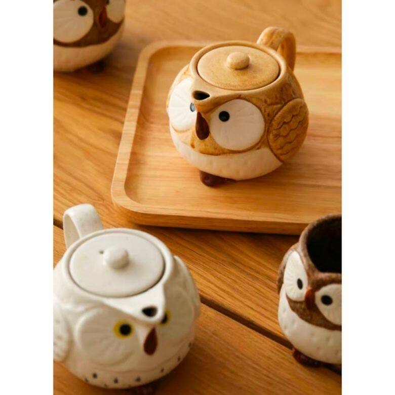 日本進口可愛貓頭鷹粗陶茶壺/茶杯/馬克杯 日本進口可愛貓頭鷹粗陶茶壺/茶杯/馬克杯