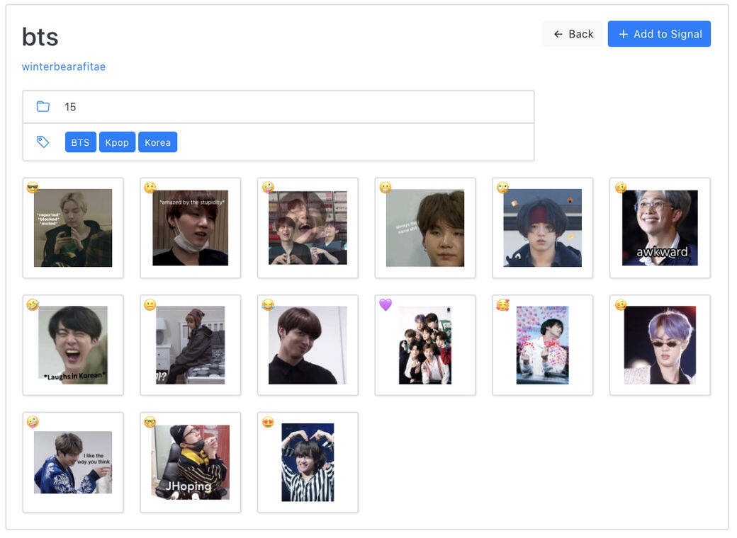 不止卡通Signal Stickers值得推薦,真人版的Signal Stickers也有不少選擇。韓團BTS勢力強大,因 不止卡通Signal Stickers值得推薦,真人版的Signal Stickers也有不少選擇。韓團BTS勢力強大,因
