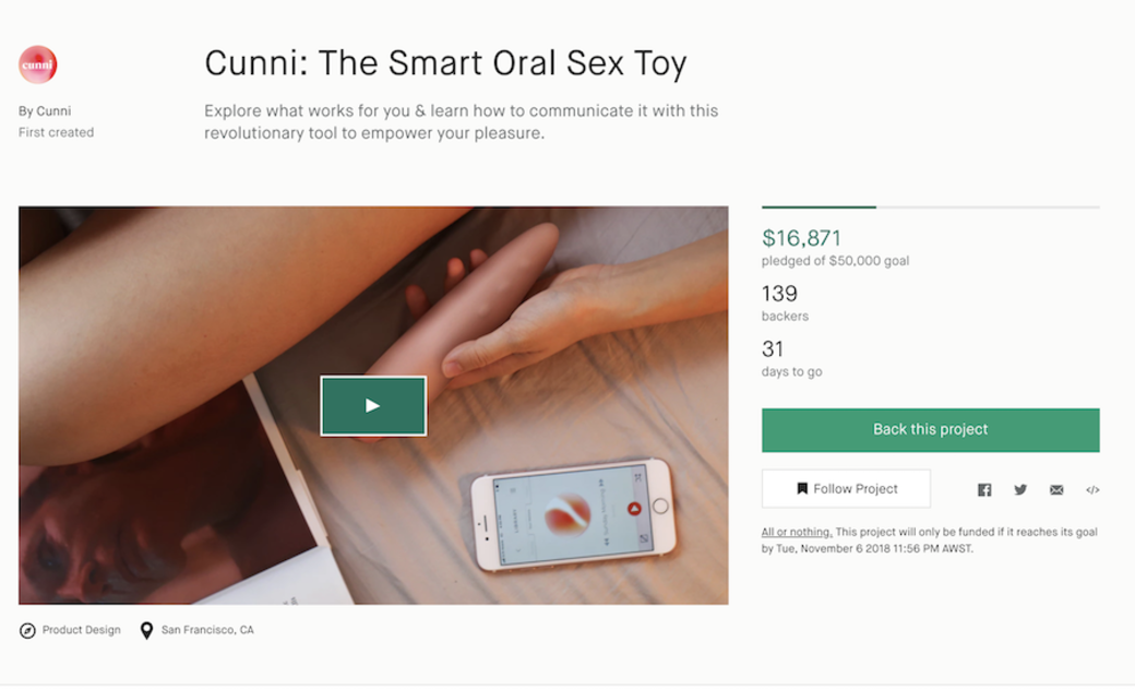 Cunni 正左 Kickstarter 眾籌中，有興趣不妨去支持本地薑。網址：www.kickstarter.com/projects/cunni/cunni-the-smart-oral-sex