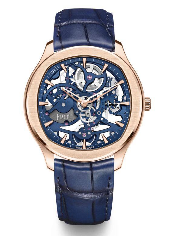 Piaget Polo 42mm鑽石18K玫瑰金腕錶儒雅的玫瑰金錶身,配搭藍色鏤空錶盤、岩 Piaget Polo 42mm鑽石18K玫瑰金腕錶儒雅的玫瑰金錶身,配搭藍色鏤空錶盤、岩