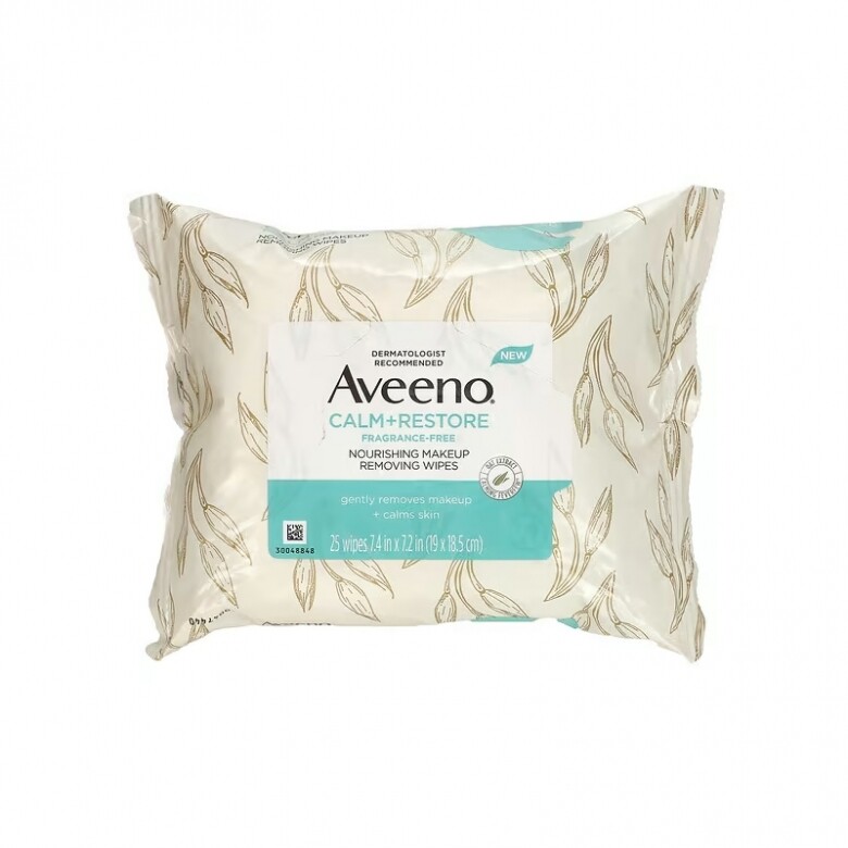 卸妝濕紙巾推薦：舒緩修復滋養卸妝濕巾 (HK$56.74/25片 Aveeno)