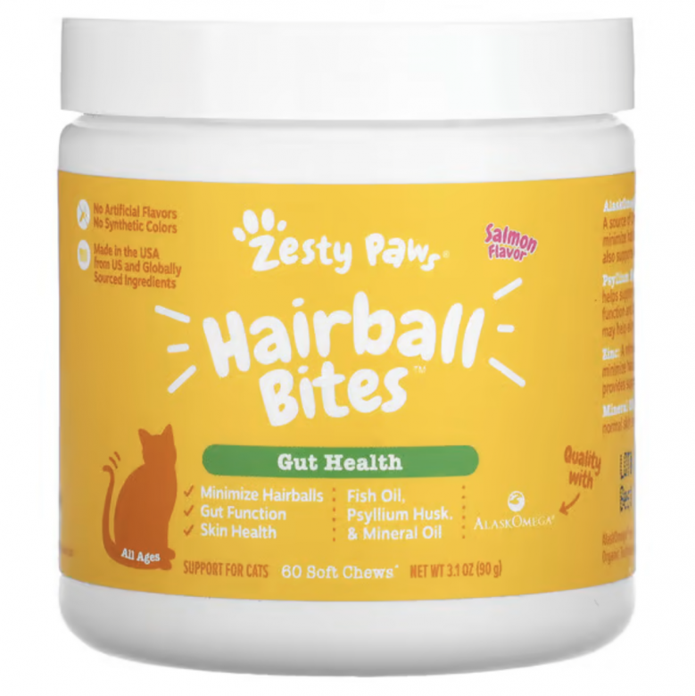 寵物保健產品推介：Zesty Paws Hairball Bites 貓腸道健康配方軟咀嚼片（培根味）$101