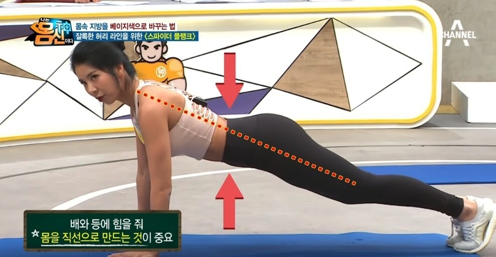 2 進行平板支撐同時左右提膝，集中訓練核心肌群及腰側肌肉。左右輪流
