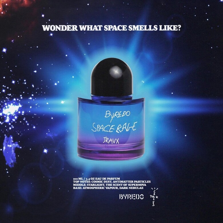 Byredo與美國Rapper歌手Travis Scott個人品牌Cactus Jack合作，推出Byredo香水名為"Travx Space rage"，香氛的
