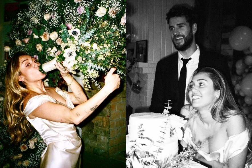 最瘋狂的新娘Miley Cyrus！赤腳和狗玩、拿花球玩......和Liam Hemsworth的秘密婚禮終於曝光