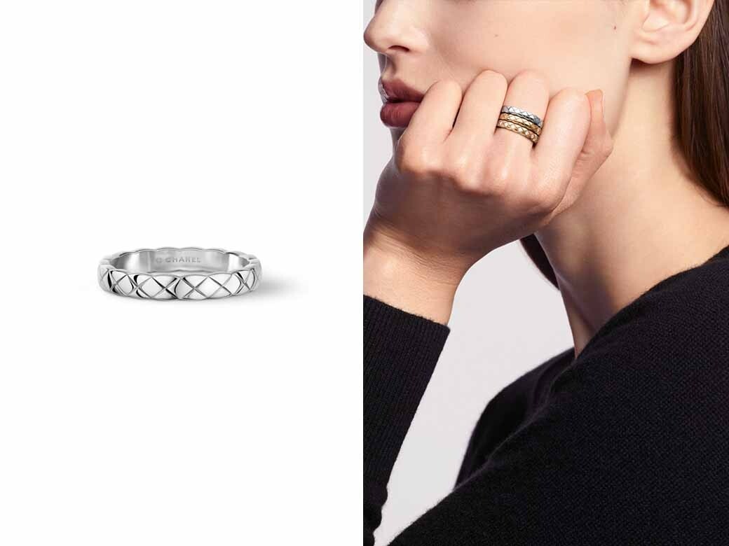 要數Chanel Coco Crush系列入門款式，就要介紹這款18K白金戒指。簡單綴上品牌標