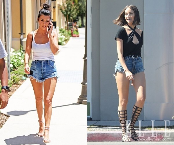 對於身型不高、下身又較豐滿的Kourtney Kardashian及Olivia Culpo來說，前短後長的短褲配搭亦