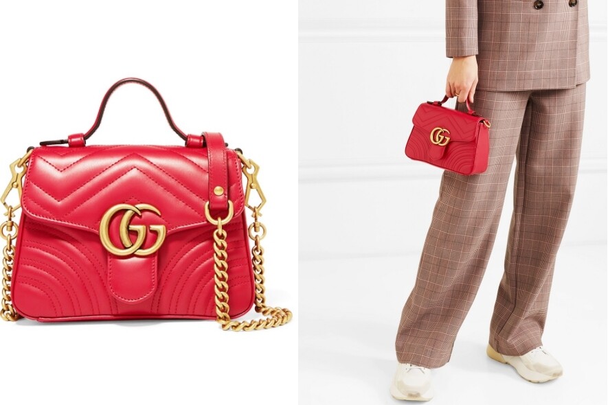 紅色皮革手挽袋（$15,100 Gucci）鮮艷又點題的色彩，大膽又時尚，再小再迷你的size