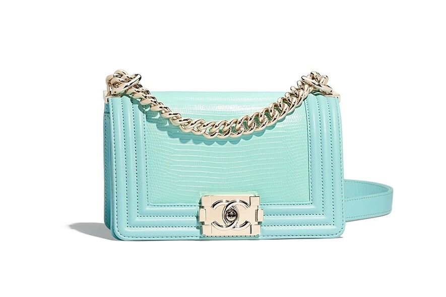 Tiffany Blue淺藍色蜥蜴皮 Boy Chanel手袋(細) $58,900