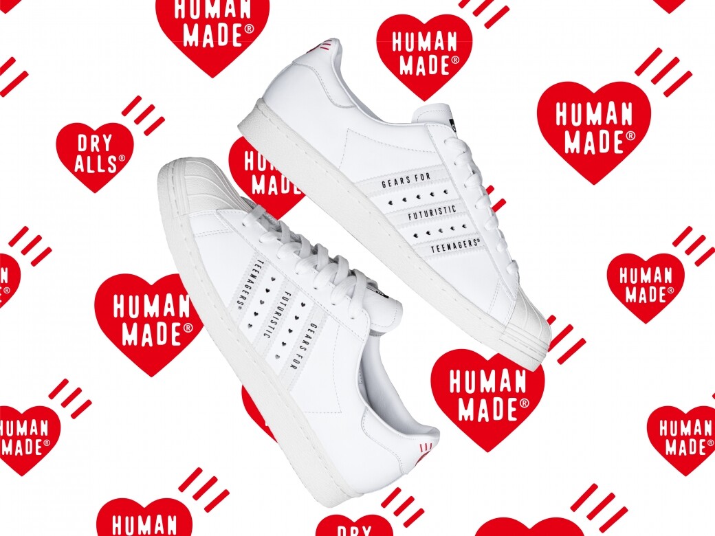 設計上，為了強調品牌與Human Made的合作，更於鞋側三間分別印上Human Made的經典