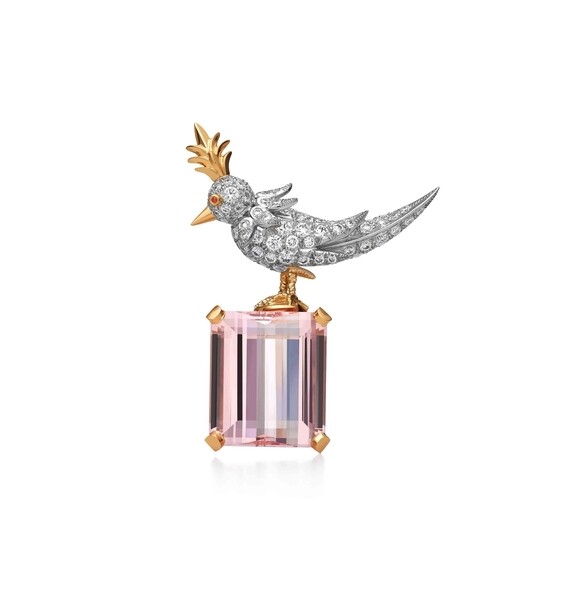 Tiffany & Co. Schlumberger® 胸針以18K金及鉑金製作的Bird on a Rock胸針，鑲嵌超過44克拉的摩