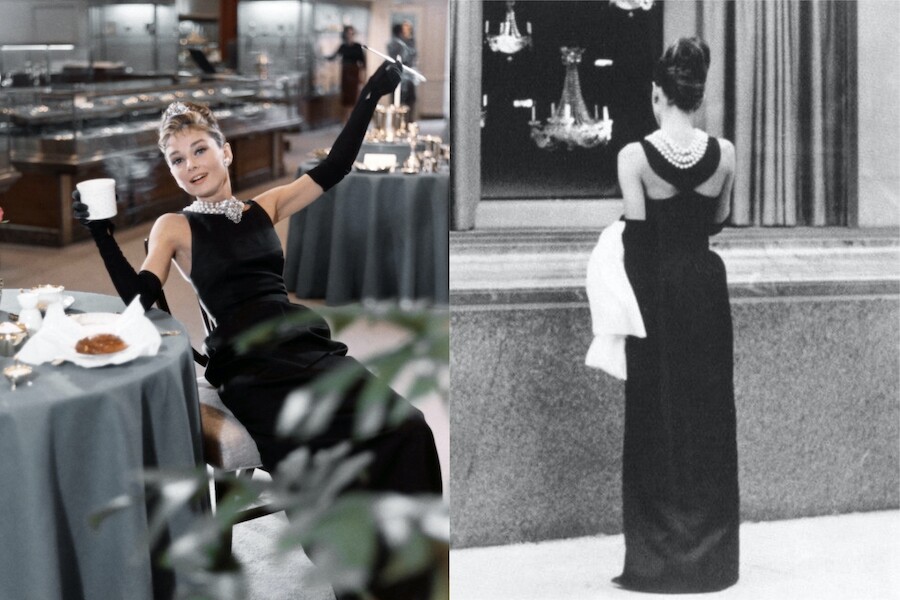 第一個一定要數她在1961年於「珠光寶氣」（Breakfast at Tiffany’s）內穿的長黑裙，裙子來自