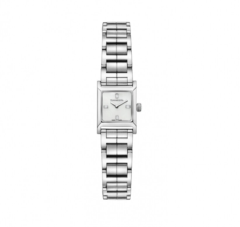 Tiffany & Co. 的1837 Makers手錶擁有16x16毫米錶殼，白色珍珠母貝錶盤以及鑽石指標