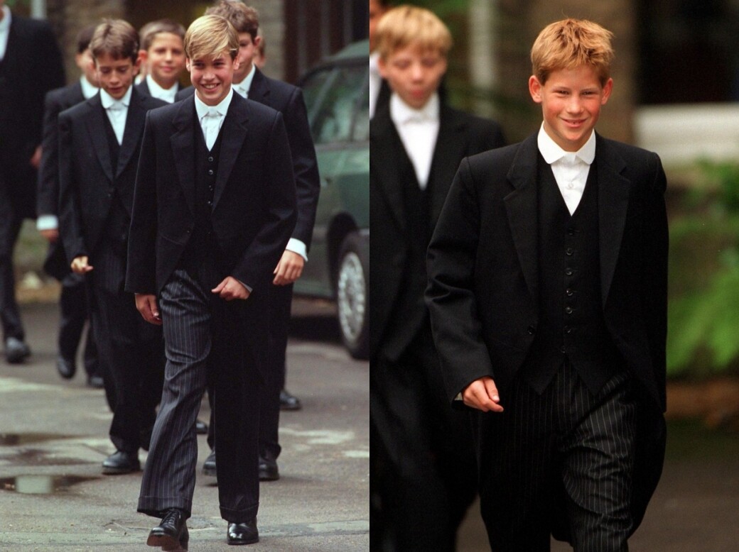 長大後，威廉王子和哈利王子先後進入名校Eton College，黑色校服配上燦爛笑容。