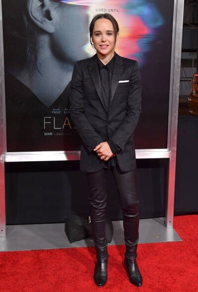 Ellen Page比較喜歡肩線分明硬朗的長身西裝褸，不費心思多加配襯，簡單地穿