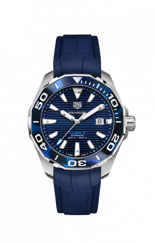 TAG Heuer Aquaracer系列43mm玳瑁紋腕錶（藍色）（參考價：$21,800）