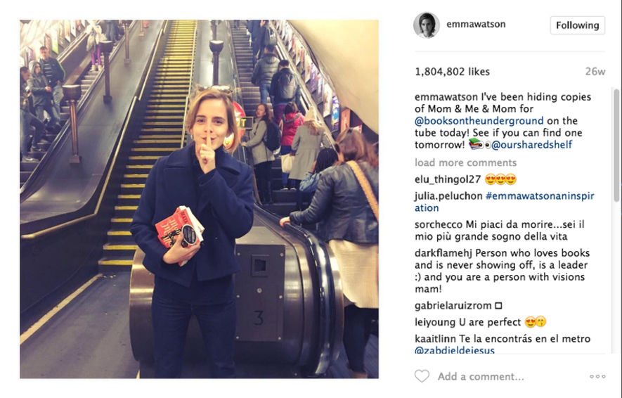 眾所周知，Emma Watson是愛書之人，由她發起在倫敦地鐵的漂書活動，就曾經惹來
