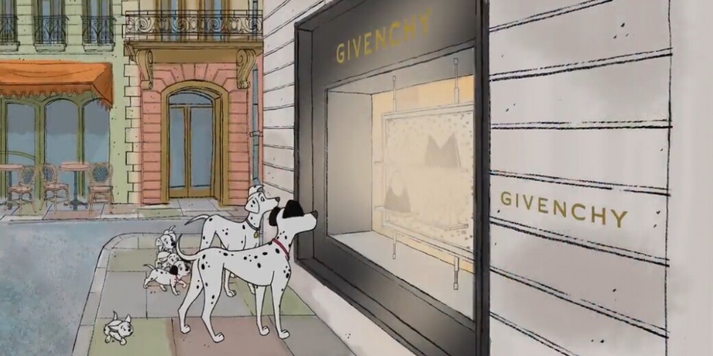 在動畫中，一眾斑點狗與Matthew M. Williams和超模Kate Moss一同在喬治五世大道 欣賞Givenchy