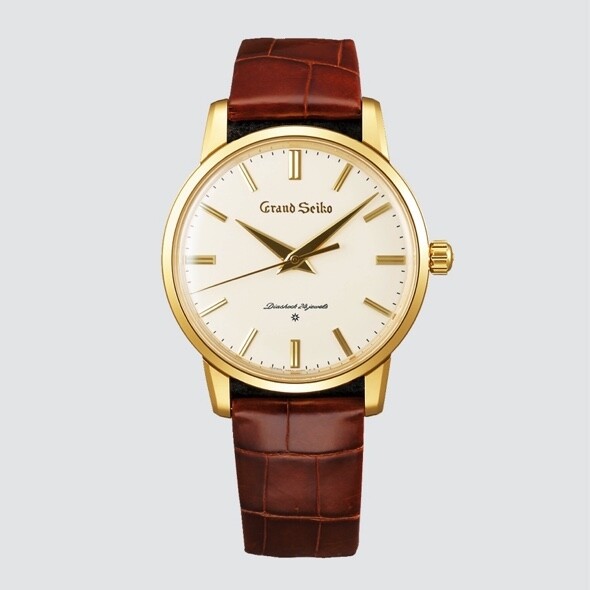 慶祝Grand Seiko 60周年而推出的1960年第一款復刻錶有18K黃金版，米白色錶盤