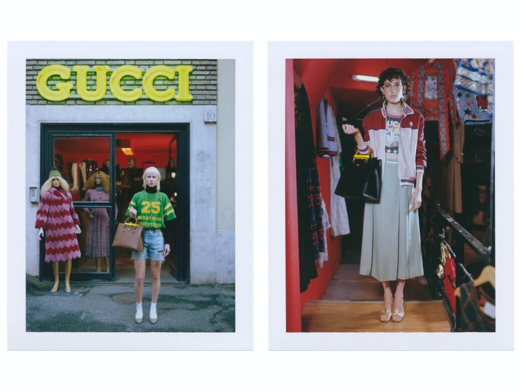 Gucci Ouverture系列時裝充滿復古氣息，學院風運動服、中長度百褶裙、圖案連身裙、牛