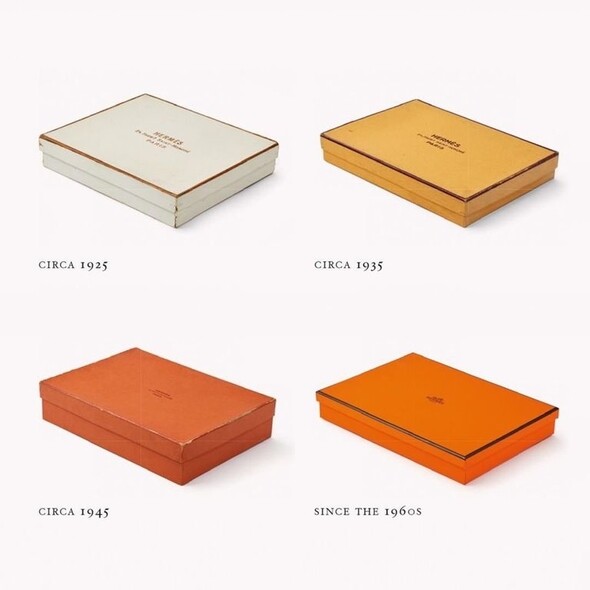 其實愛馬仕早於1925年包裝盒子是米色、帶啡色框的盒子。至二次世界大戰