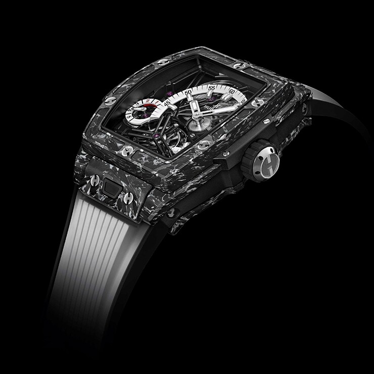 Spirit of Big Bang陀飛輪碳纖維白色手錶，採用自製的HUB6020鏤空陀飛輪機芯、六顆