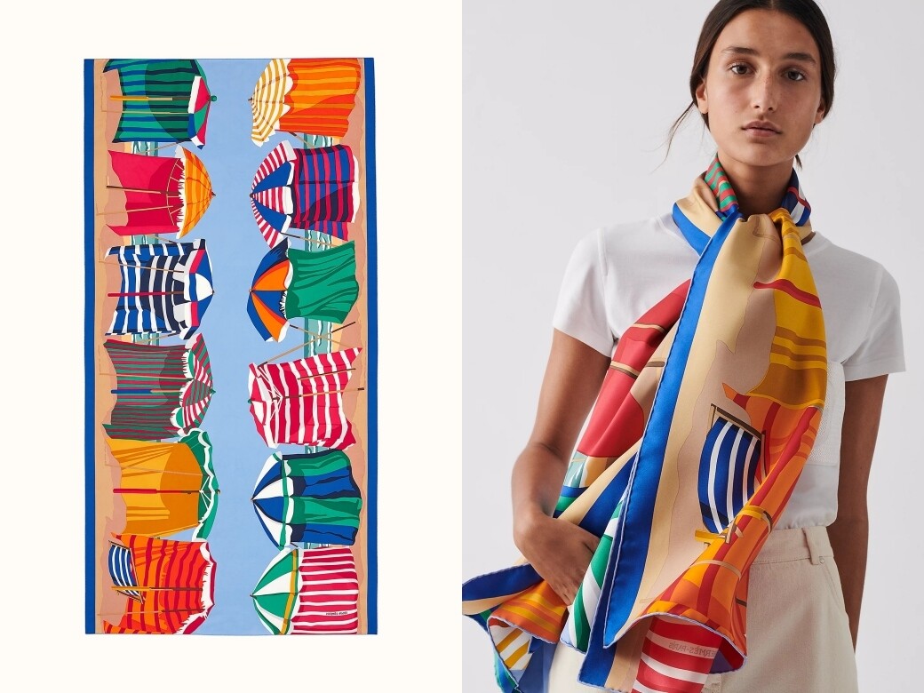 Hermès 長條圖案絲巾尺寸: 30 x 180 cm標誌性獵豹圖案配以桃紅色，修長飄逸